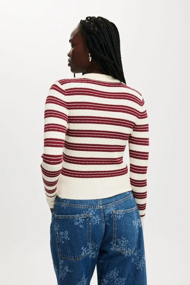 Cotton On SweatersandCardigans Preppy Button Through Polo Crimson Stripe 8211 Women Cotton On SweatersandCardigans Preppy Button Through Polo Crimson Stripe 8211 Women