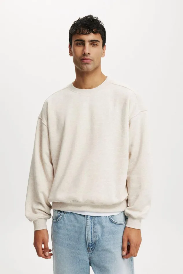 Cotton On Sweats and Hoodies Box Fit Crew Sweater Oatmeal Marle 8211 Men