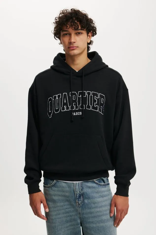 Cotton On Sweats and Hoodies Box Fit Graphic Hoodie Black Quartier Collegiate 8211 Men