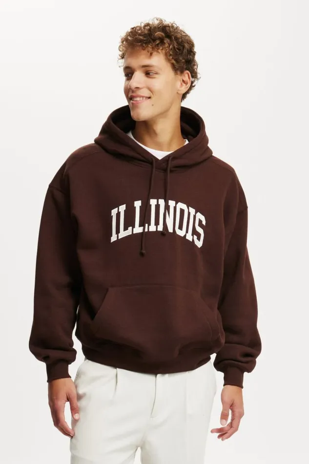 Cotton On Sweats and Hoodies Box Fit Graphic Hoodie Dark Oakillinois 8211 Men
