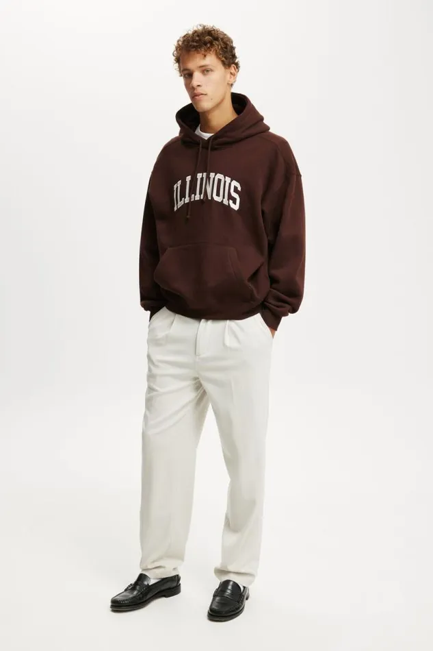Cotton On Sweats and Hoodies Box Fit Graphic Hoodie Dark Oakillinois 8211 Men Cotton On Sweats and Hoodies Box Fit Graphic Hoodie Dark Oakillinois 8211 Men
