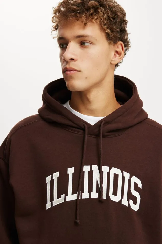 Cotton On Sweats and Hoodies Box Fit Graphic Hoodie Dark Oakillinois 8211 Men Cotton On Sweats and Hoodies Box Fit Graphic Hoodie Dark Oakillinois 8211 Men