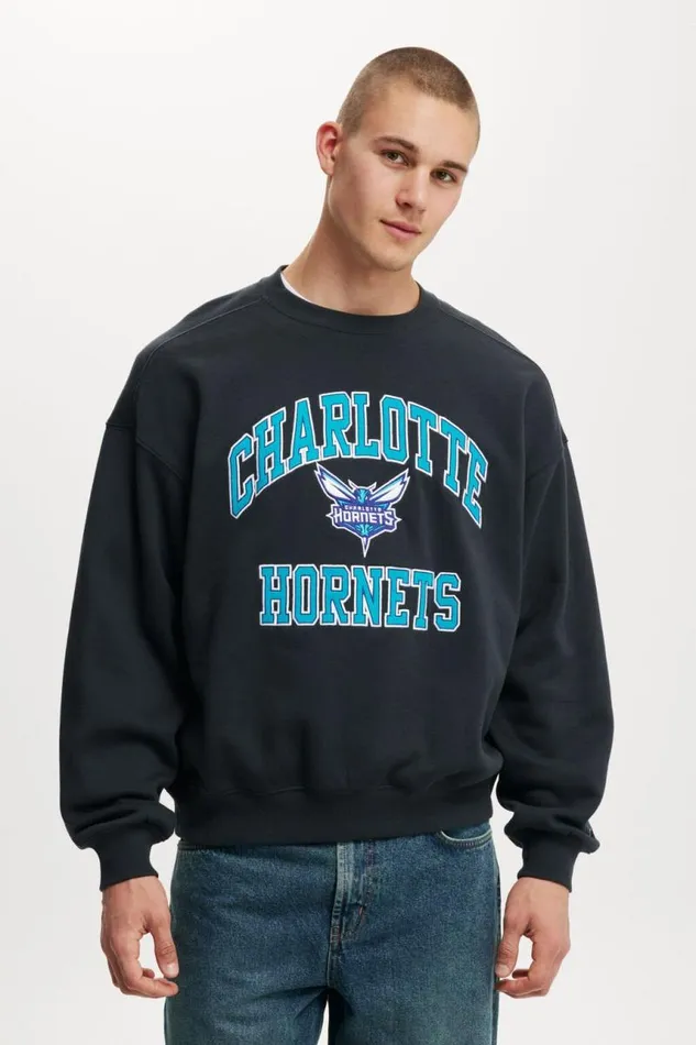 Cotton On Sweats and Hoodies Box Fit Nba Crew Sweater Lcn Nba Washed Black Hornets 8211 Applique 8211 Men Cotton On Sweats and Hoodies Box Fit Nba Crew Sweater Lcn Nba Washed Black Hornets 8211 Applique 8211 Men