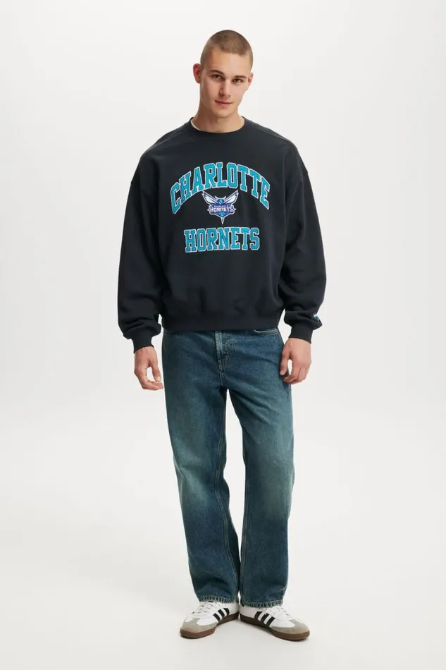 Cotton On Sweats and Hoodies Box Fit Nba Crew Sweater Lcn Nba Washed Black Hornets 8211 Applique 8211 Men Cotton On Sweats and Hoodies Box Fit Nba Crew Sweater Lcn Nba Washed Black Hornets 8211 Applique 8211 Men