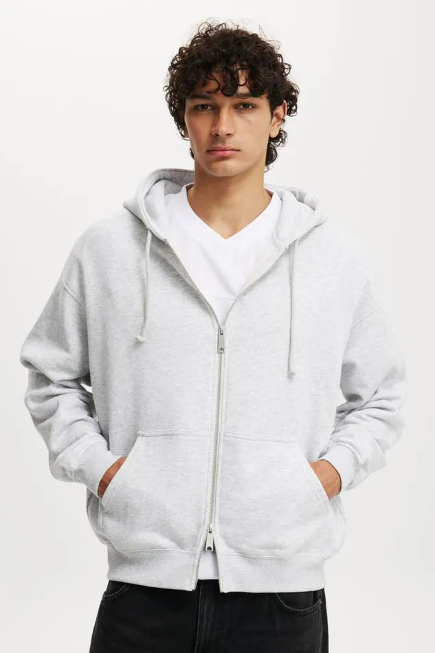 Cotton On Sweats and Hoodies Box Fit Zip Up Hoodie Grey Marle Two Way Zip 8211 Men
