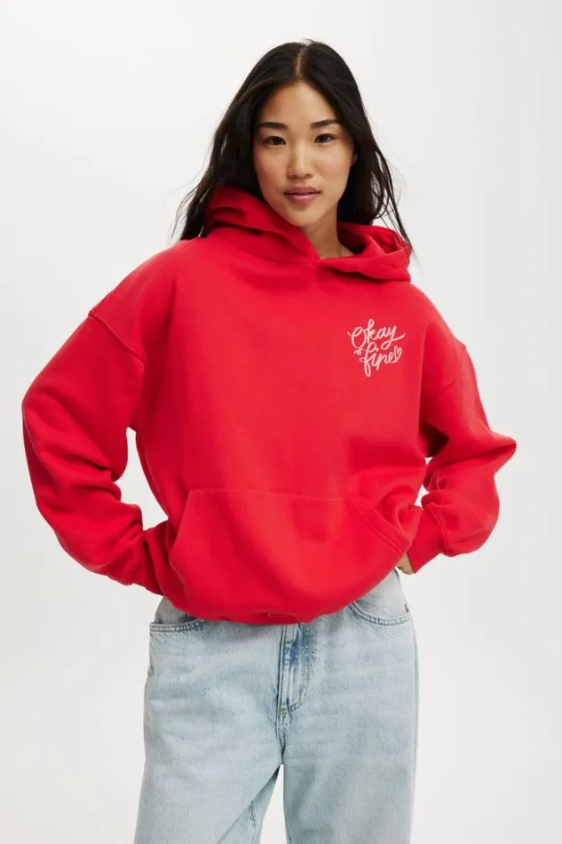 Cotton On SweatsandHoodies Classic Fleece Graphic Hoodie Okay Finescarlet Red 8211 Women Cotton On SweatsandHoodies Classic Fleece Graphic Hoodie Okay Finescarlet Red 8211 Women