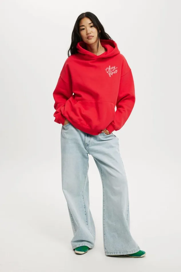 Cotton On SweatsandHoodies Classic Fleece Graphic Hoodie Okay Finescarlet Red 8211 Women Cotton On SweatsandHoodies Classic Fleece Graphic Hoodie Okay Finescarlet Red 8211 Women