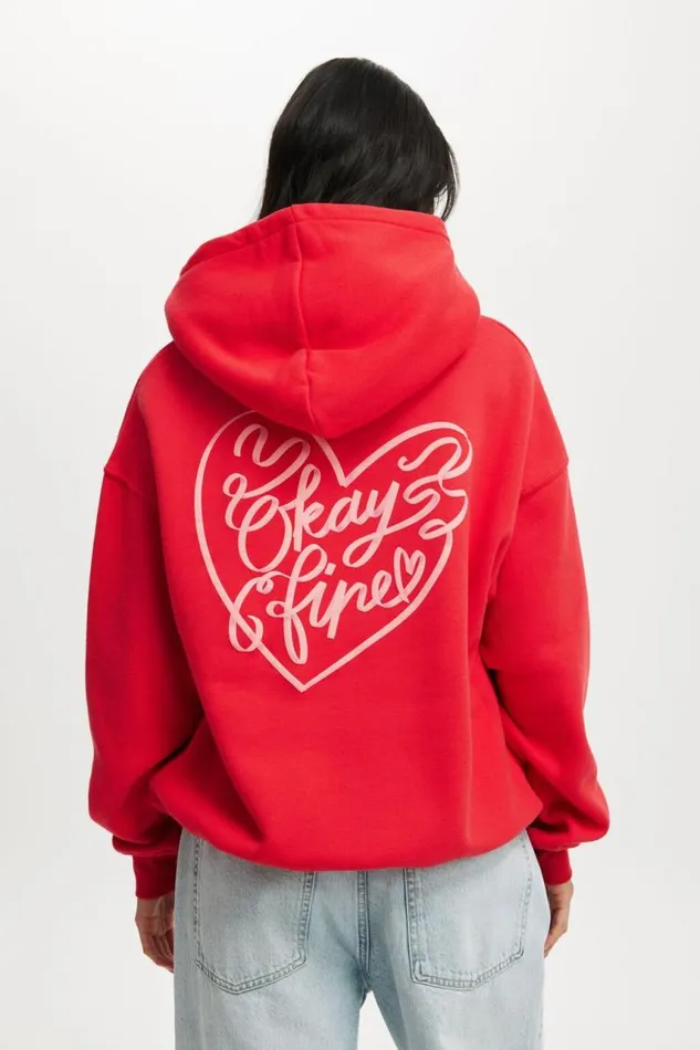 Cotton On SweatsandHoodies Classic Fleece Graphic Hoodie Okay Finescarlet Red 8211 Women Cotton On SweatsandHoodies Classic Fleece Graphic Hoodie Okay Finescarlet Red 8211 Women