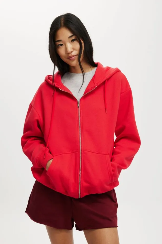 Cotton On SweatsandHoodies Classic ZipThrough Hoodie Scarlet Red 8211 Women