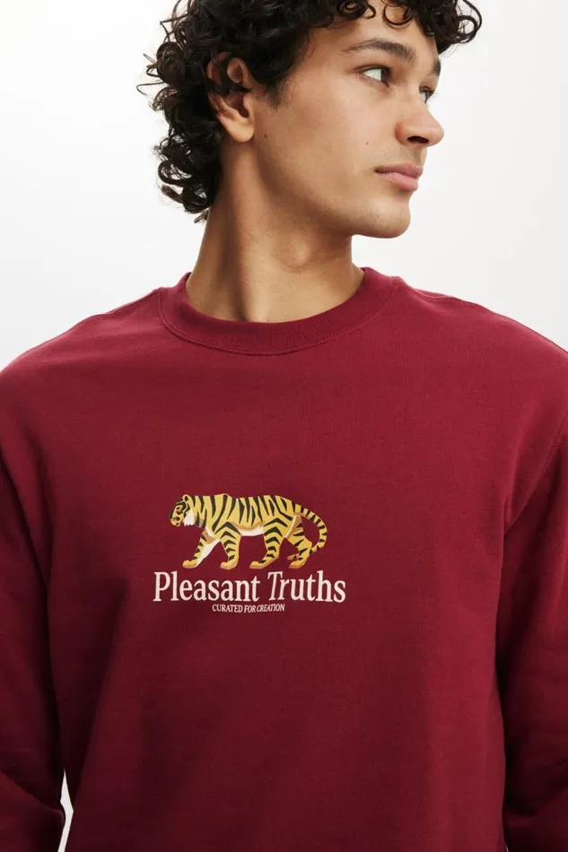 Cotton On Sweats and Hoodies Graphic Crew Fleece Crimson Plesant Truths 8211 Men Cotton On Sweats and Hoodies Graphic Crew Fleece Crimson Plesant Truths 8211 Men