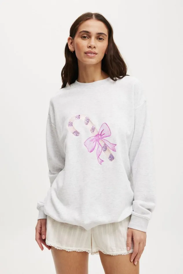 Cotton On SweatsandHoodies Novelty Sleep Fleece Grey Marle Candy Cane Bow 8211 Women