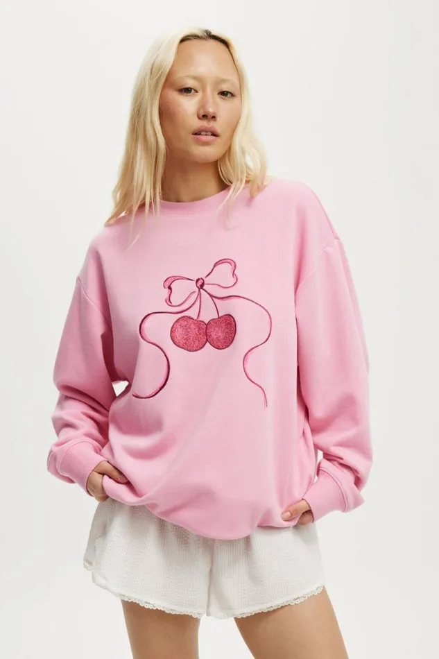 Cotton On SweatsandHoodies Novelty Sleep Fleece Washed Pink Cherry Bow 8211 Women