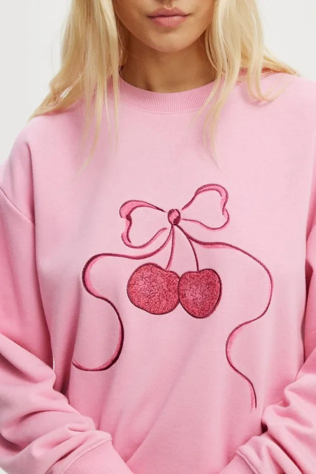 Cotton On SweatsandHoodies Novelty Sleep Fleece Washed Pink Cherry Bow 8211 Women Cotton On SweatsandHoodies Novelty Sleep Fleece Washed Pink Cherry Bow 8211 Women