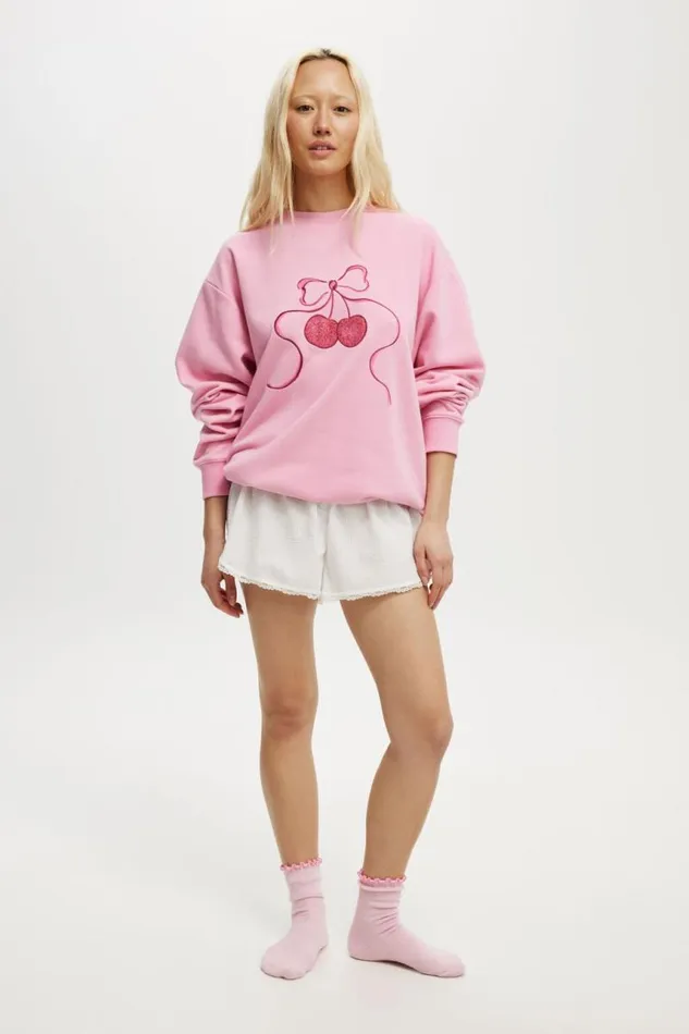 Cotton On SweatsandHoodies Novelty Sleep Fleece Washed Pink Cherry Bow 8211 Women Cotton On SweatsandHoodies Novelty Sleep Fleece Washed Pink Cherry Bow 8211 Women