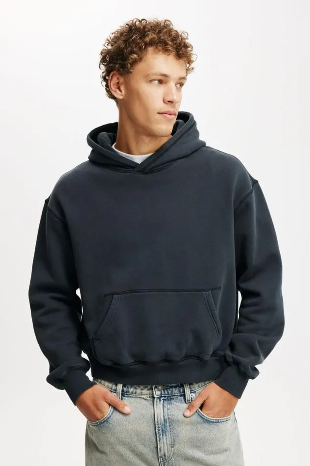 Cotton On Sweats and Hoodies Premium Cropped Fit Hoodie Washed Black 8211 Men