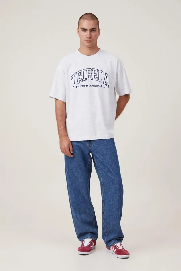 Cotton On Tees and Tanks Box Fit College TShirt White Marle Tribeca International 8211 Men Cotton On Tees and Tanks Box Fit College TShirt White Marle Tribeca International 8211 Men