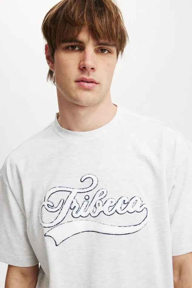 Cotton On Tees and Tanks Box Fit College TShirt White Marletribeca Script Navy 8211 Men Cotton On Tees and Tanks Box Fit College TShirt White Marletribeca Script Navy 8211 Men
