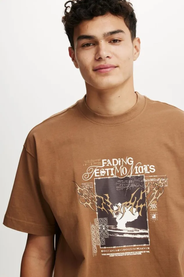 Cotton On Tees and Tanks Box Fit Graphic TShirt Burnt Almondfading 8211 Men Cotton On Tees and Tanks Box Fit Graphic TShirt Burnt Almondfading 8211 Men