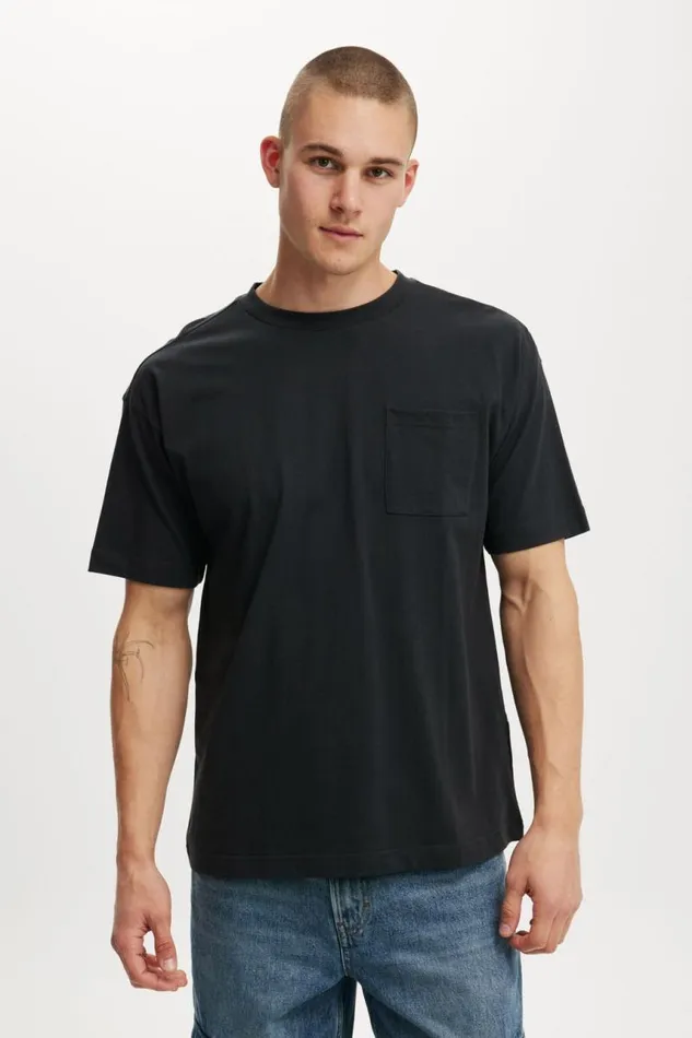 Cotton On Tees and Tanks Box Fit Pocket TShirt Washed Black 8211 Men
