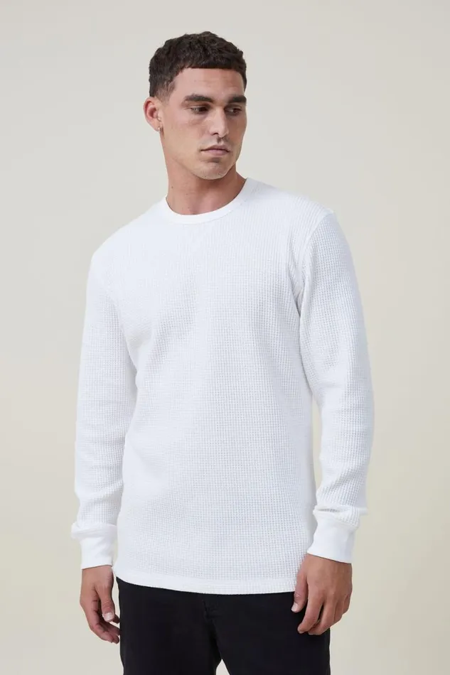 Cotton On Tees and Tanks Chunky Waffle Long Sleeve Tshirt White Waffle 8211 Men