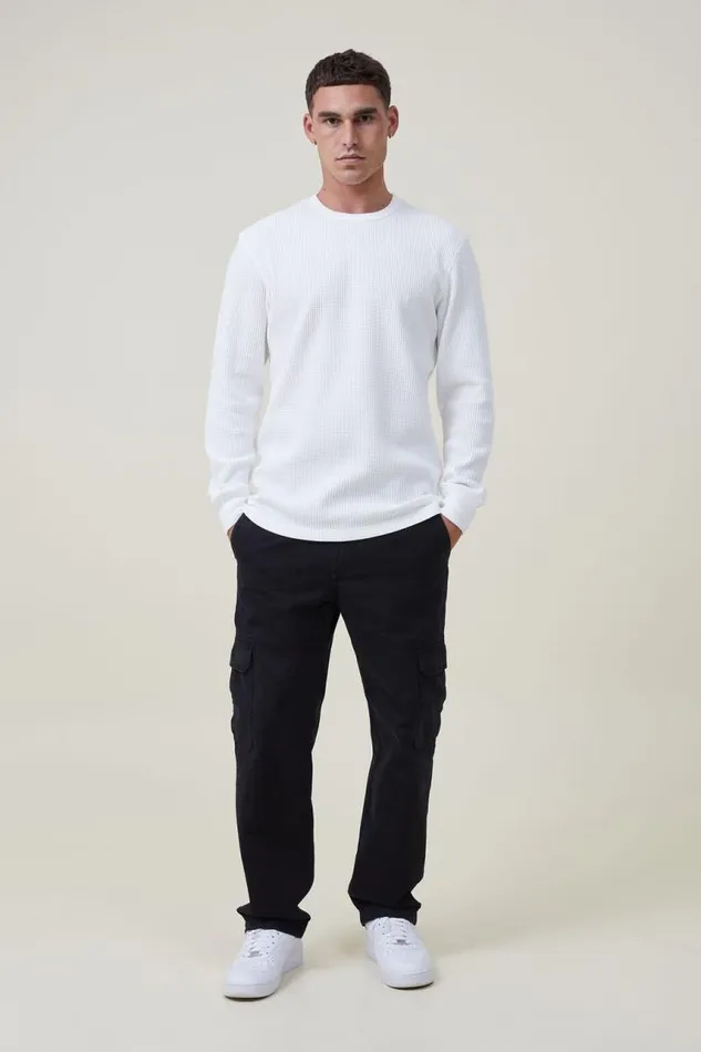 Cotton On Tees and Tanks Chunky Waffle Long Sleeve Tshirt White Waffle 8211 Men Cotton On Tees and Tanks Chunky Waffle Long Sleeve Tshirt White Waffle 8211 Men