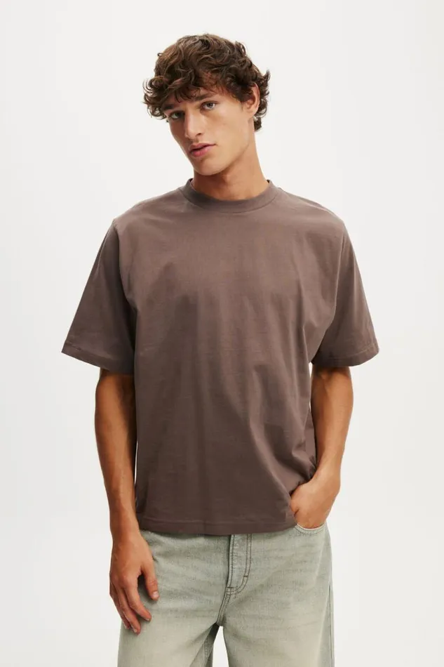 Cotton On Tees and Tanks Cropped Fit TShirt Washed Chocolate 8211 Men