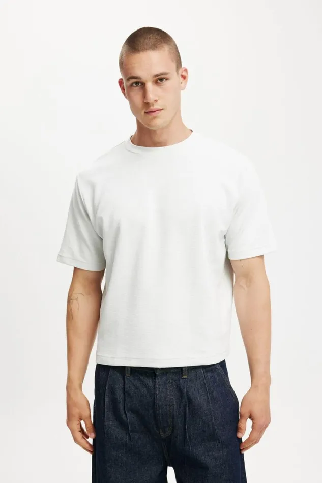 Cotton On Tees and Tanks Cropped Fit Textured TShirt Baby Blue Texture 8211 Men