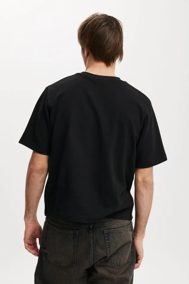 Cotton On Tees and Tanks Cropped Fit Textured TShirt Black Texture 8211 Men Cotton On Tees and Tanks Cropped Fit Textured TShirt Black Texture 8211 Men