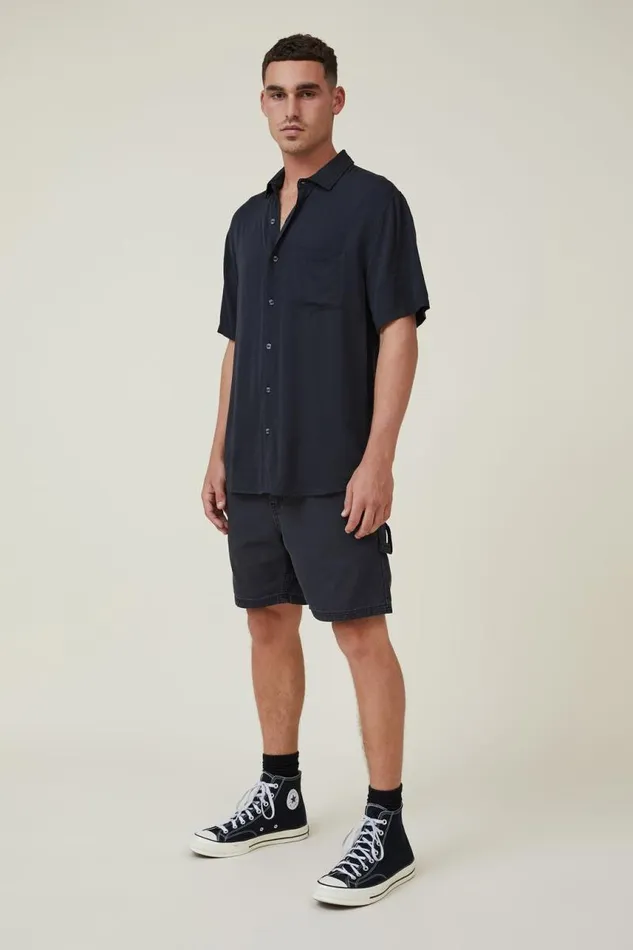Cotton On Tees and Tanks Cuban Short Sleeve Shirt Washed Black 8211 Men Cotton On Tees and Tanks Cuban Short Sleeve Shirt Washed Black 8211 Men