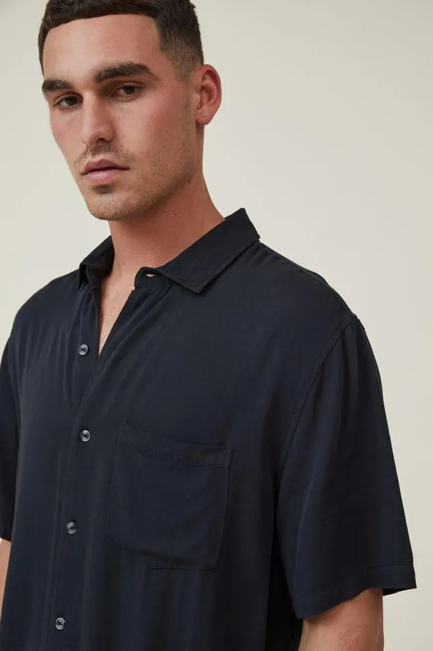 Cotton On Tees and Tanks Cuban Short Sleeve Shirt Washed Black 8211 Men Cotton On Tees and Tanks Cuban Short Sleeve Shirt Washed Black 8211 Men