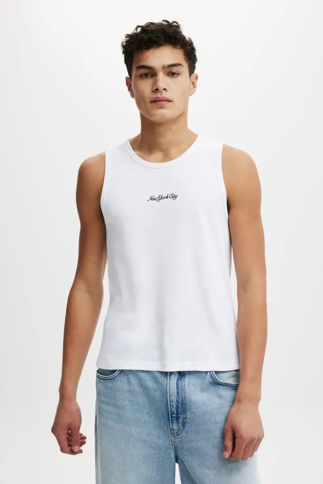 Cotton On Tees and Tanks Graphic Rib Tank White New York City Script 8211 Men