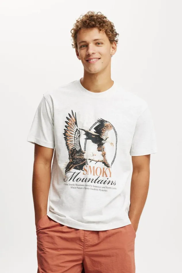 Cotton On Tees and Tanks Loose Fit Art TShirt White Marlesmokey Mountains 8211 Men