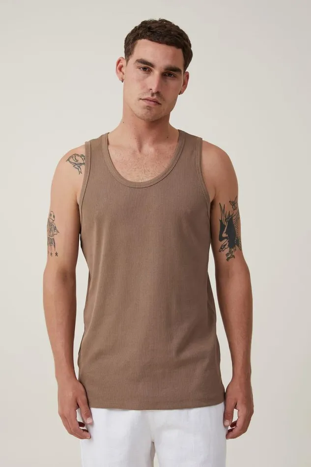 Cotton On Tees and Tanks Loose Fit Rib Tank Coffee 8211 Men