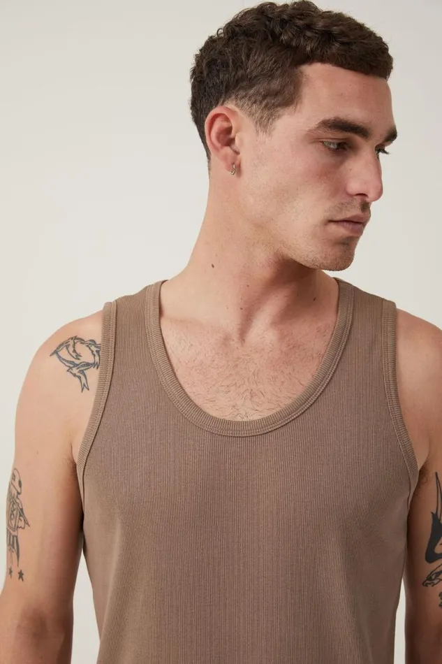Cotton On Tees and Tanks Loose Fit Rib Tank Coffee 8211 Men Cotton On Tees and Tanks Loose Fit Rib Tank Coffee 8211 Men