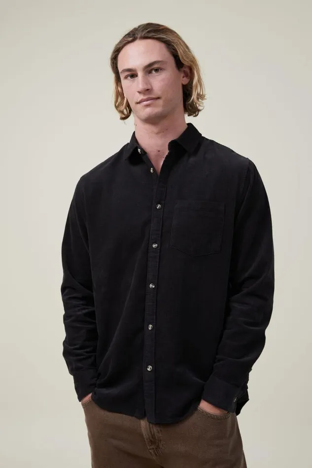 Cotton On Tees and Tanks Portland Long Sleeve Shirt Washed Black Cord 8211 Men
