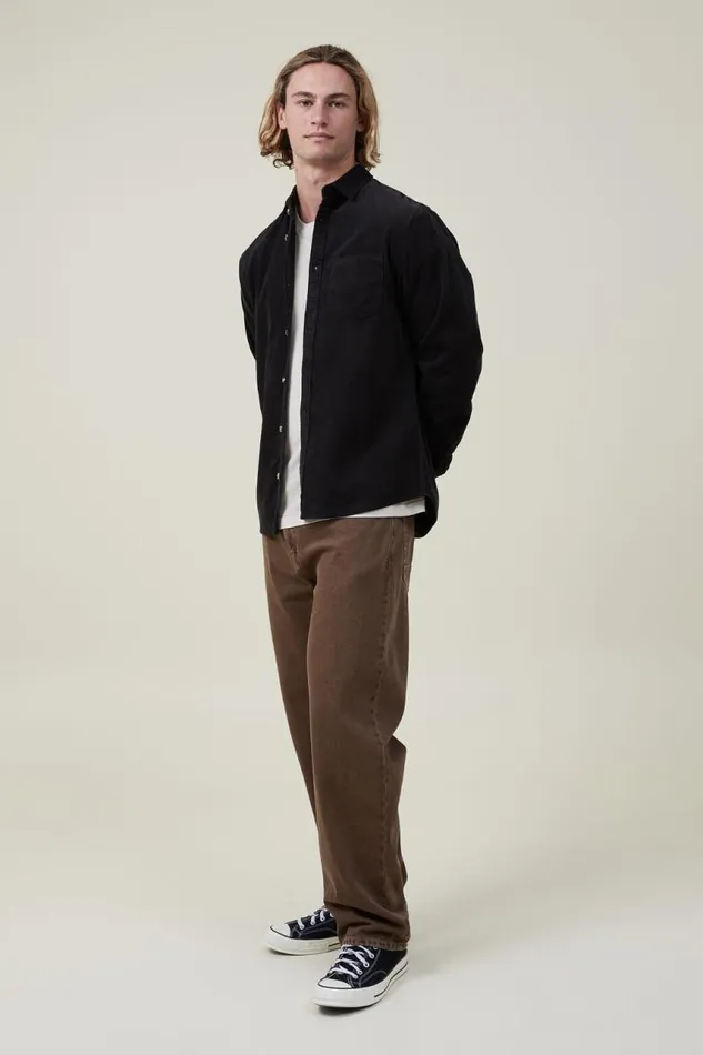 Cotton On Tees and Tanks Portland Long Sleeve Shirt Washed Black Cord 8211 Men Cotton On Tees and Tanks Portland Long Sleeve Shirt Washed Black Cord 8211 Men