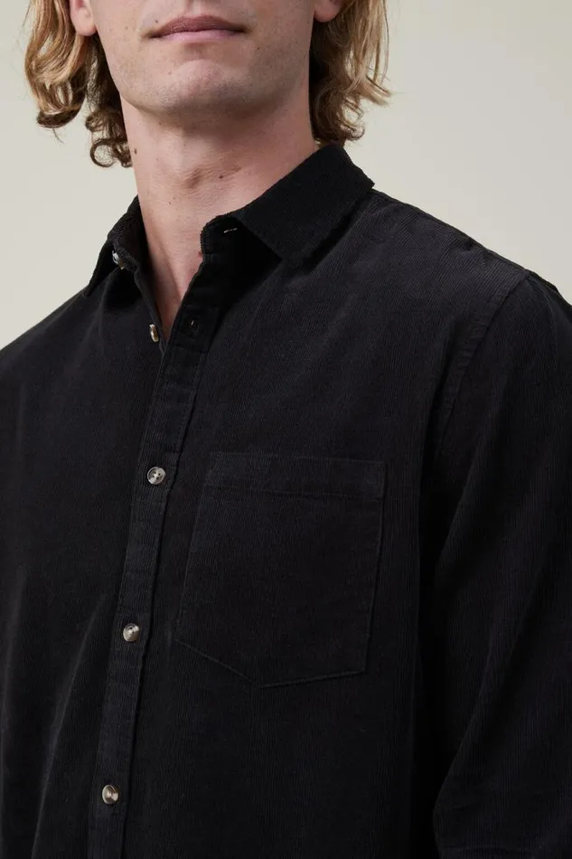 Cotton On Tees and Tanks Portland Long Sleeve Shirt Washed Black Cord 8211 Men Cotton On Tees and Tanks Portland Long Sleeve Shirt Washed Black Cord 8211 Men
