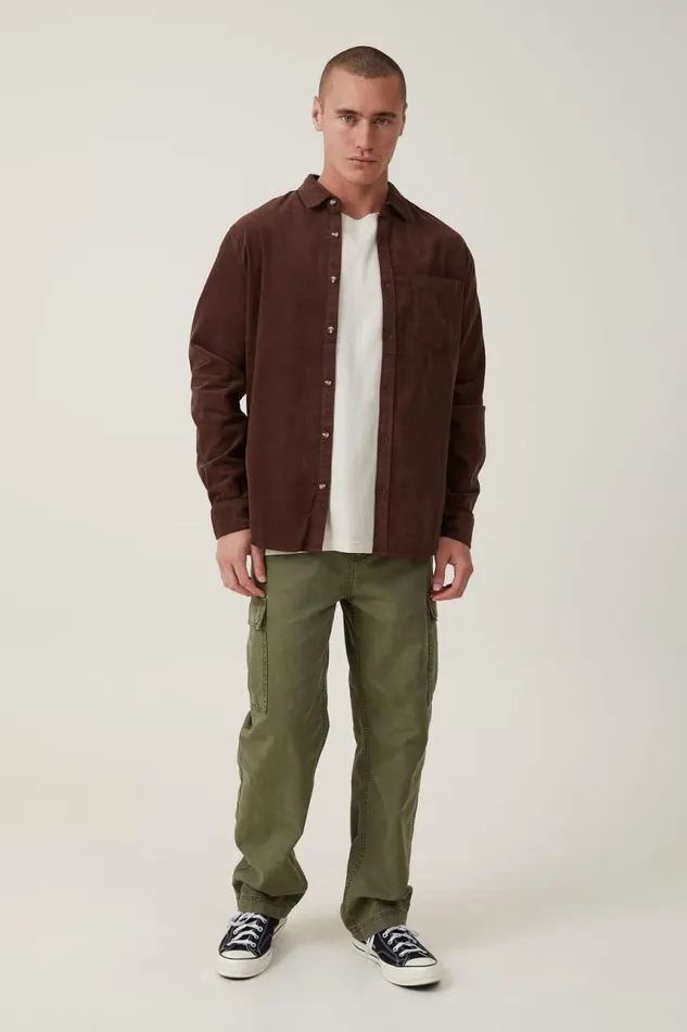 Cotton On Tees and Tanks Portland Long Sleeve Shirt Washed Chocolate Cord 8211 Men Cotton On Tees and Tanks Portland Long Sleeve Shirt Washed Chocolate Cord 8211 Men