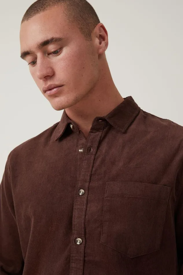 Cotton On Tees and Tanks Portland Long Sleeve Shirt Washed Chocolate Cord 8211 Men Cotton On Tees and Tanks Portland Long Sleeve Shirt Washed Chocolate Cord 8211 Men