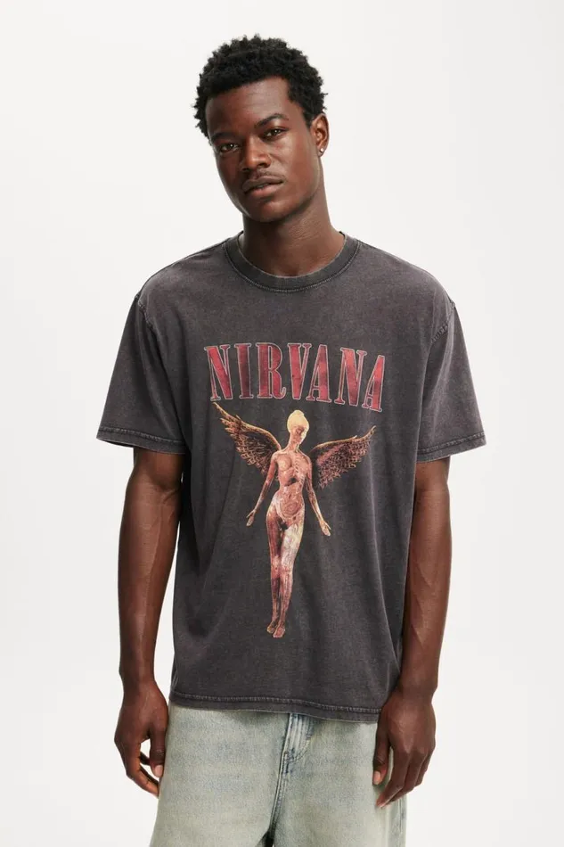 Cotton On Tees and Tanks Premium Loose Fit Music TShirt Lcn Mt Washed Blacknirvana 8211 In Utero 8211 Men Cotton On Tees and Tanks Premium Loose Fit Music TShirt Lcn Mt Washed Blacknirvana 8211 In Utero 8211 Men