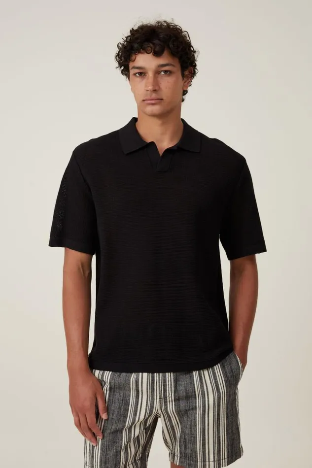 Cotton On Tees and Tanks Resort Short Sleeve Polo Jet Black 8211 Men