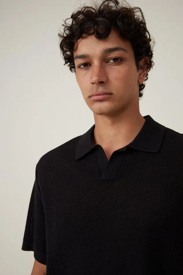 Cotton On Tees and Tanks Resort Short Sleeve Polo Jet Black 8211 Men Cotton On Tees and Tanks Resort Short Sleeve Polo Jet Black 8211 Men
