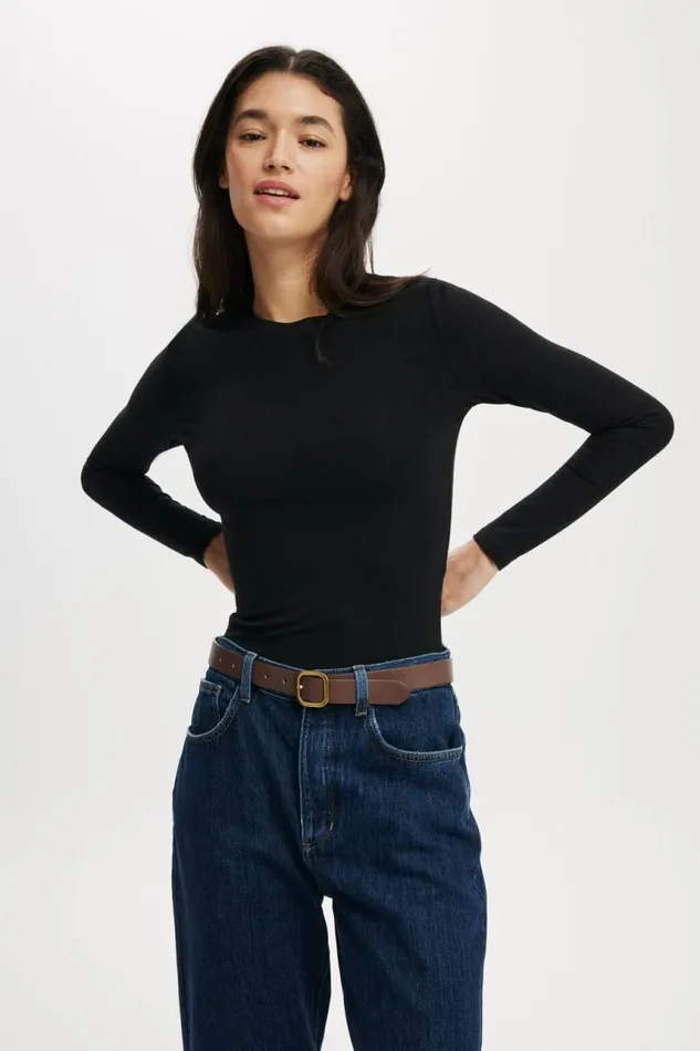 Cotton On Tops All Day Crew Long Sleeve Black 8211 Women