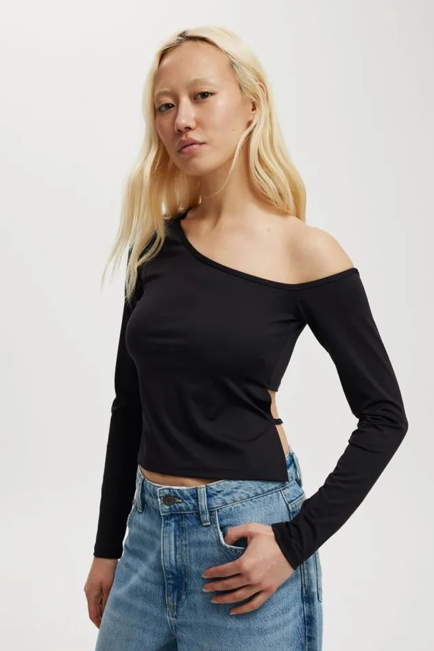 Cotton On Tops Blair Open Back Long Sleeve Top Black 8211 Women