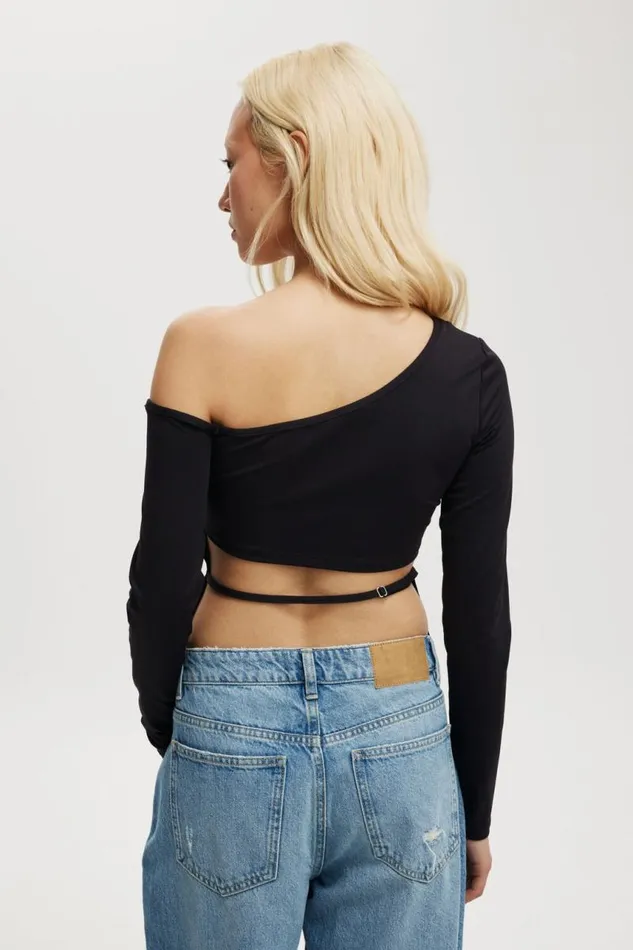 Cotton On Tops Blair Open Back Long Sleeve Top Black 8211 Women