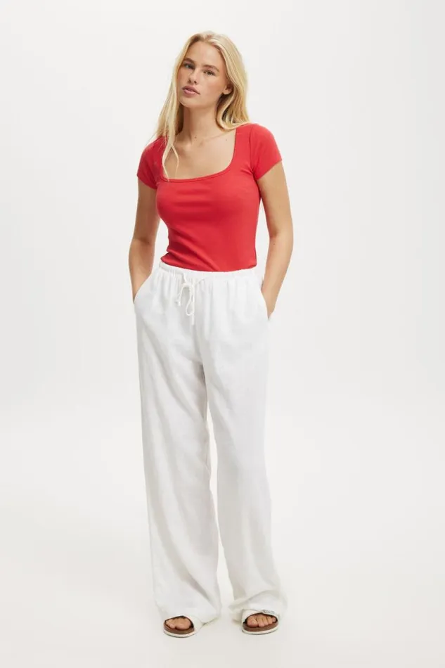 Cotton On Tops Byron Square Neck Short Sleeve Scarlet Red 8211 Women