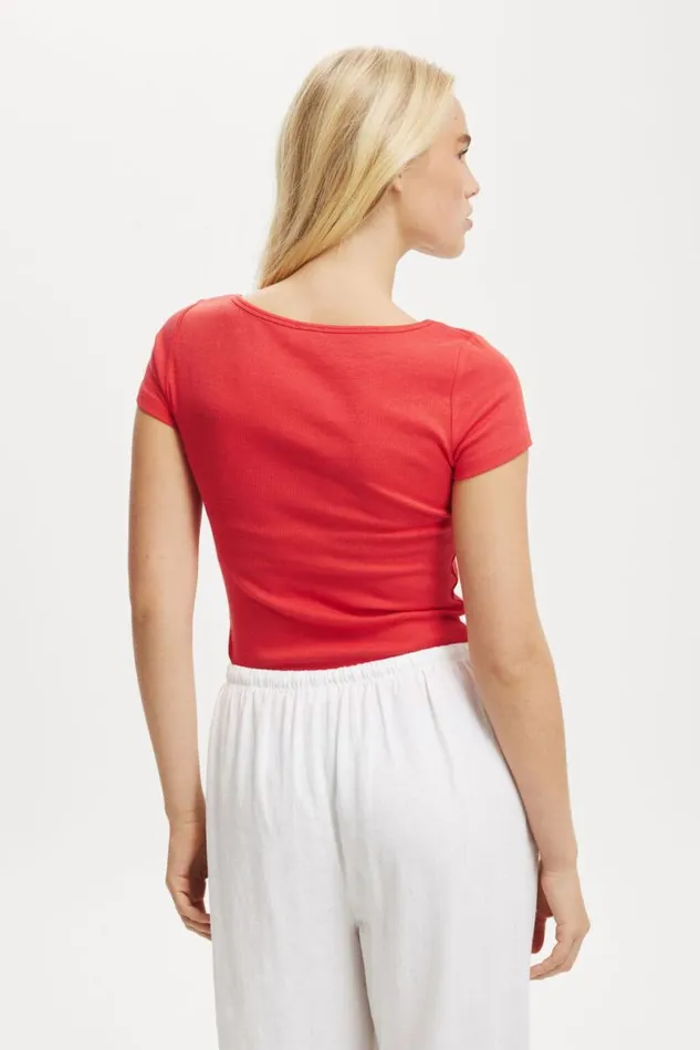 Cotton On Tops Byron Square Neck Short Sleeve Scarlet Red 8211 Women