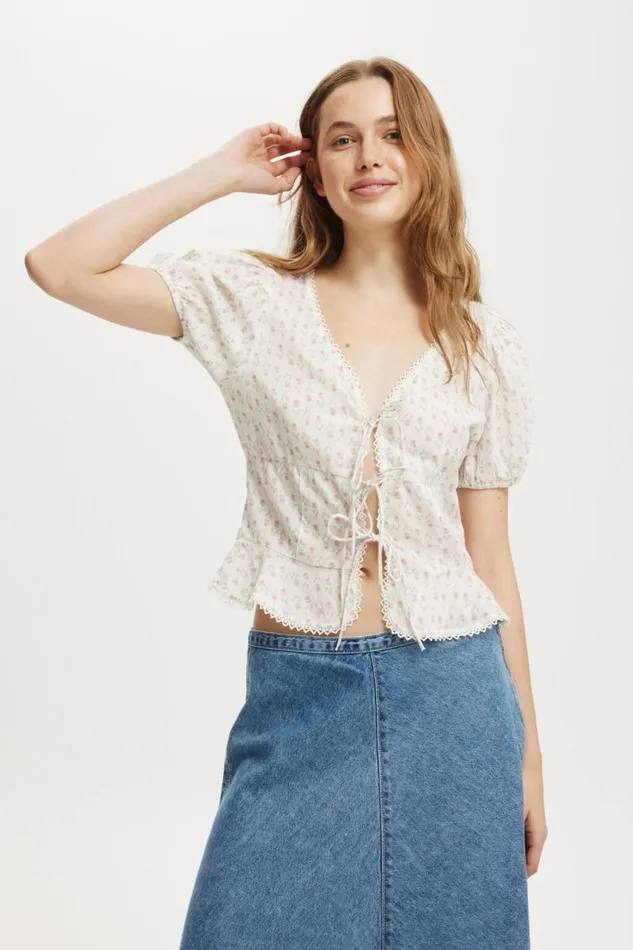 Cotton On Tops Camille Short Sleeve Blouse Tulip Ditsy Gardenia 8211 Women