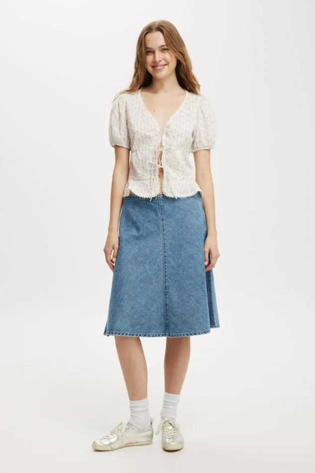 Cotton On Tops Camille Short Sleeve Blouse Tulip Ditsy Gardenia 8211 Women