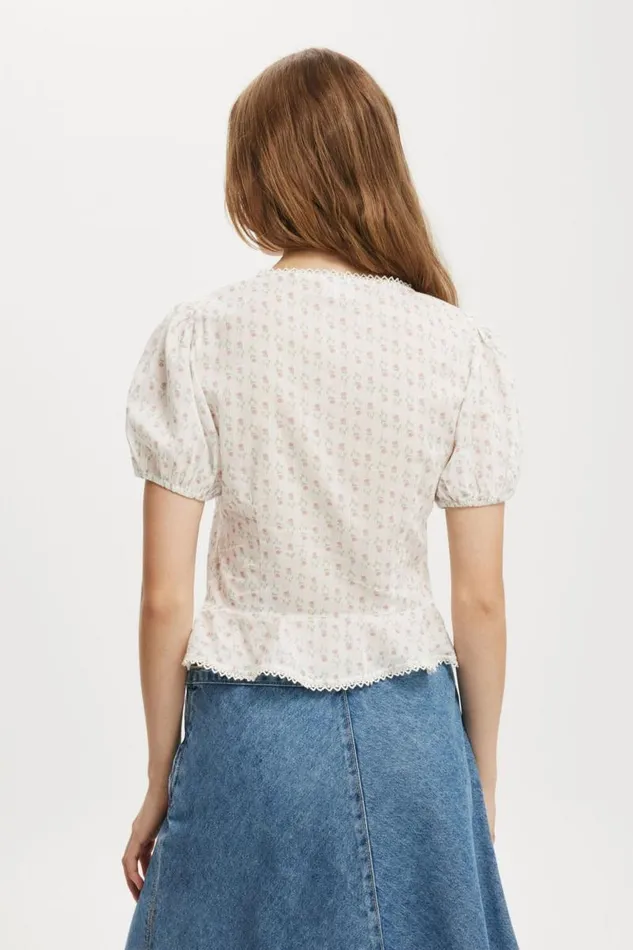 Cotton On Tops Camille Short Sleeve Blouse Tulip Ditsy Gardenia 8211 Women